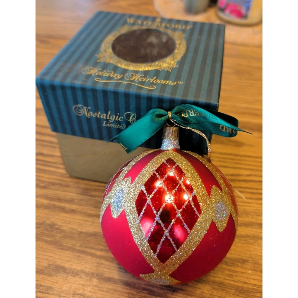 New Waterford Christmas Ornament Avoca Christmas 4" Red Ball Holiday Heirloom